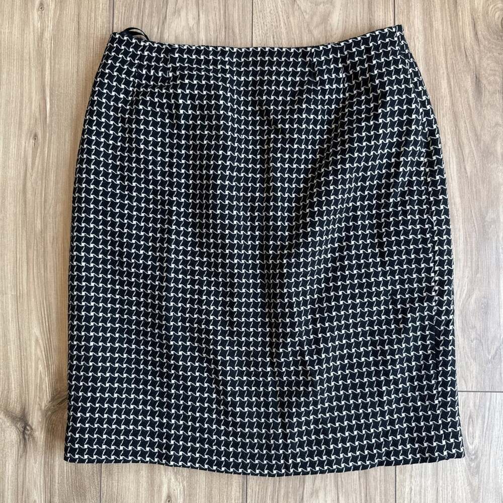 Vintage Linda Allard For ELLEN TRACY 100% Wool Houndstooth Pencil Skirt Sz 12